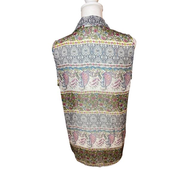 Lavish Button Down Sheer Multi Pattern Sleeveless Blouse Size Medium - Picture 4 of 6